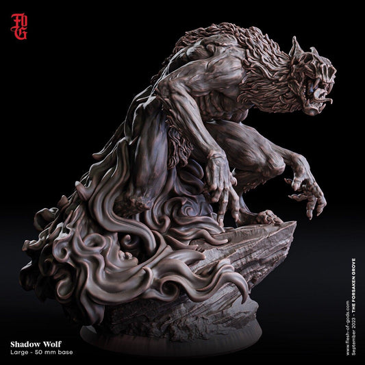 Shadow Wolf Miniature | Looming DnD Werewolf Monster | 50mm Base - Plague Miniatures