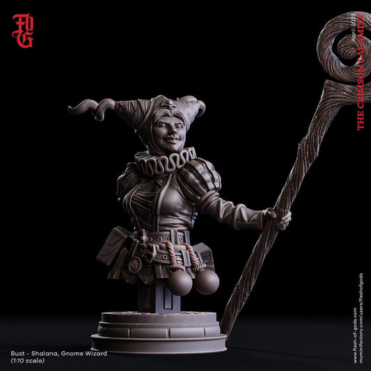 Female Gnome Wizard Bust | DnD Spellcaster Sorceress Mage Witch | Resin Bust Statue Decor | DnD Miniature Dungeons and Dragons DnD 5e class - Plague Miniatures shop for DnD Miniatures