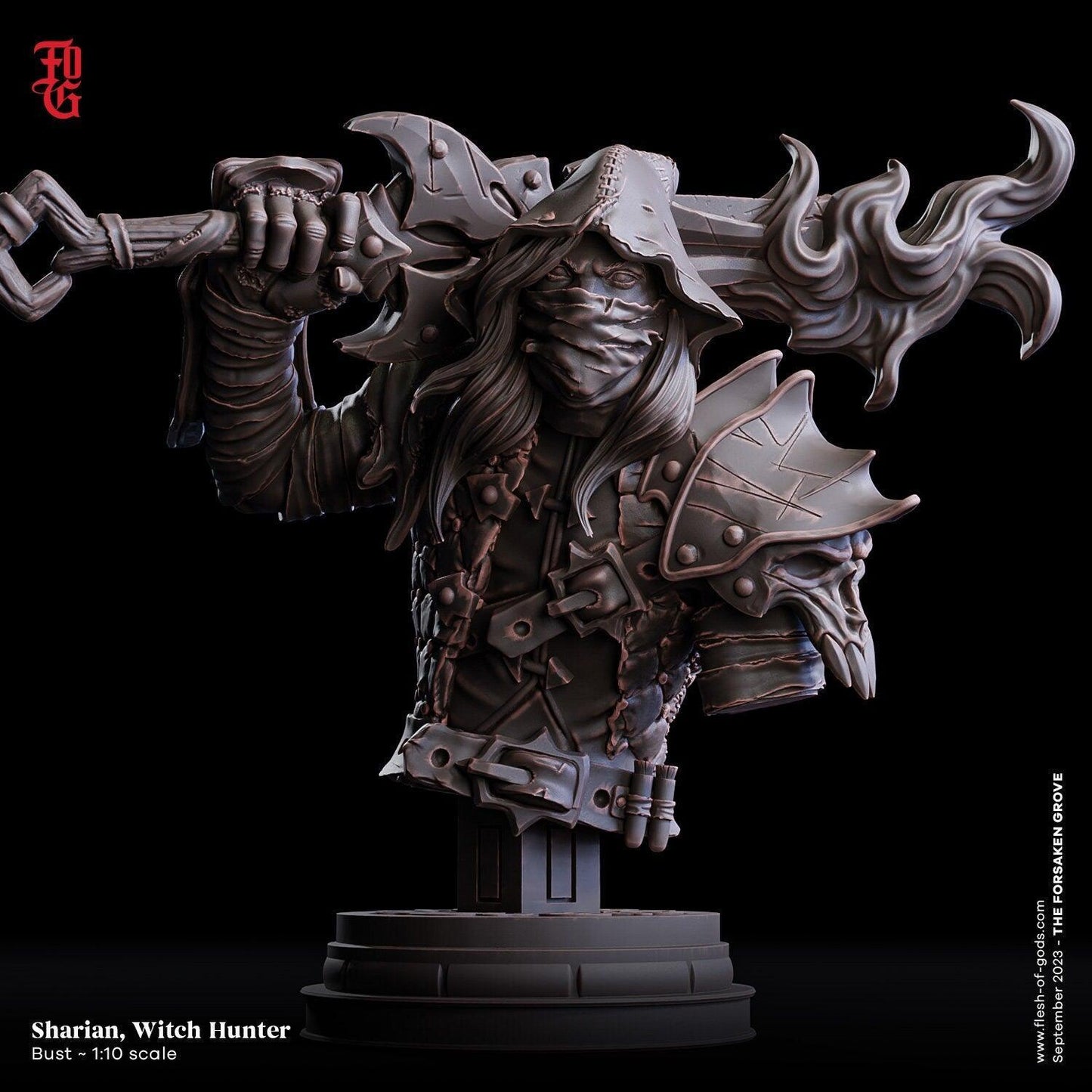 Sharian, Witch Hunter Bust Statue | Vigilant Warrior for DnD Decor and Displays - Plague Miniatures