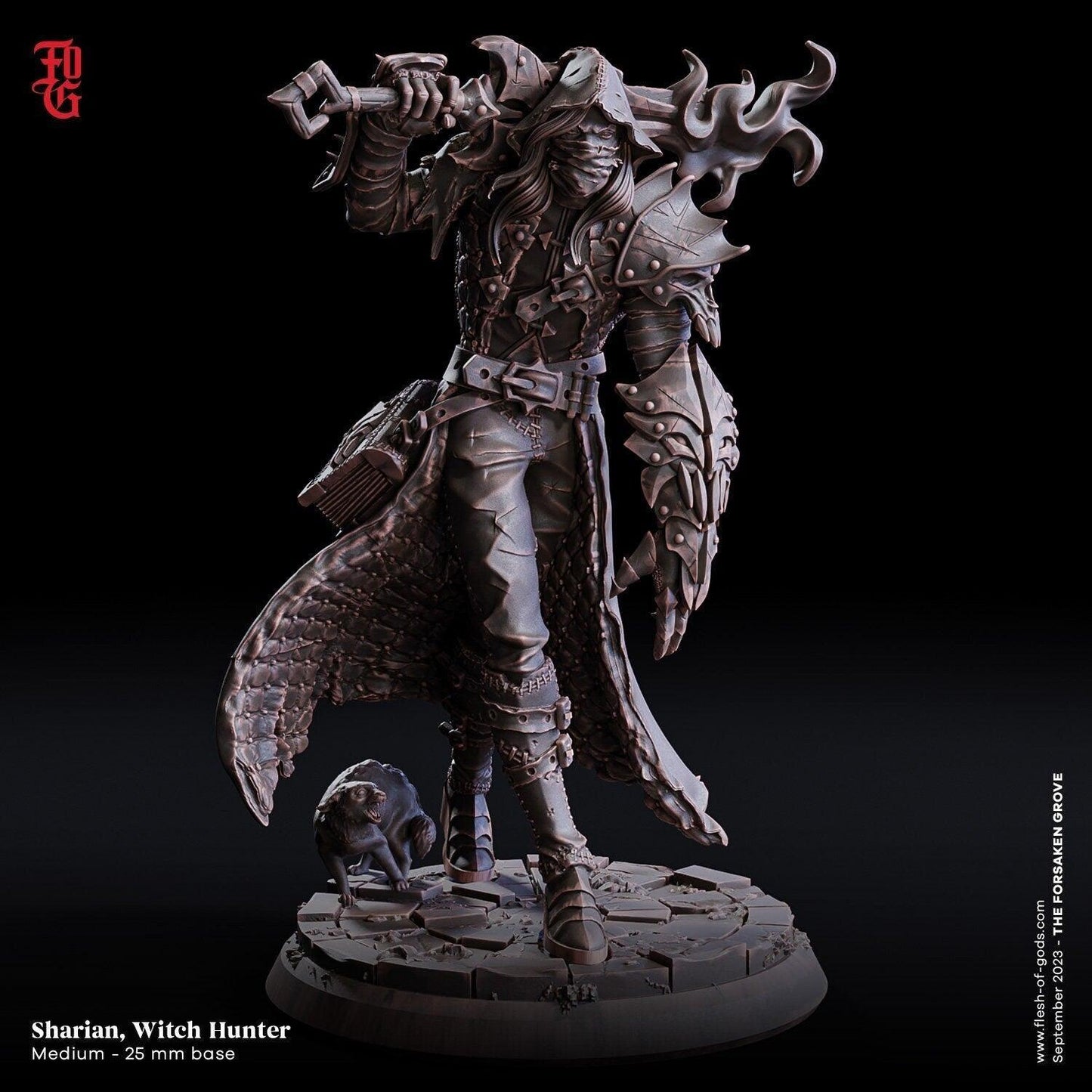 Sharian, Witch Hunter Miniature | Fearless Warrior for DnD Adventures | 32mm Scale or 75mm Scale - Plague Miniatures