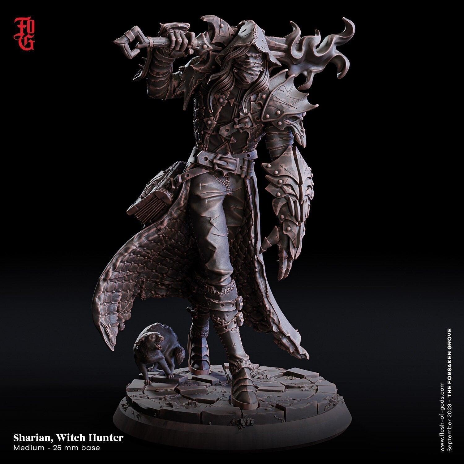 Sharian, Witch Hunter Miniature | Fearless Warrior for DnD Adventures | 32mm Scale or 75mm Scale - Plague Miniatures