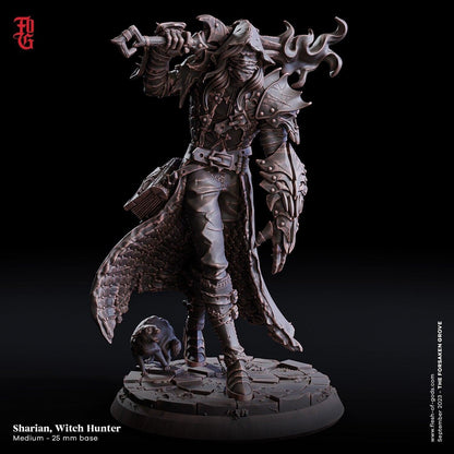 Sharian, Witch Hunter Miniature | Fearless Warrior for DnD Adventures | 32mm Scale or 75mm Scale - Plague Miniatures
