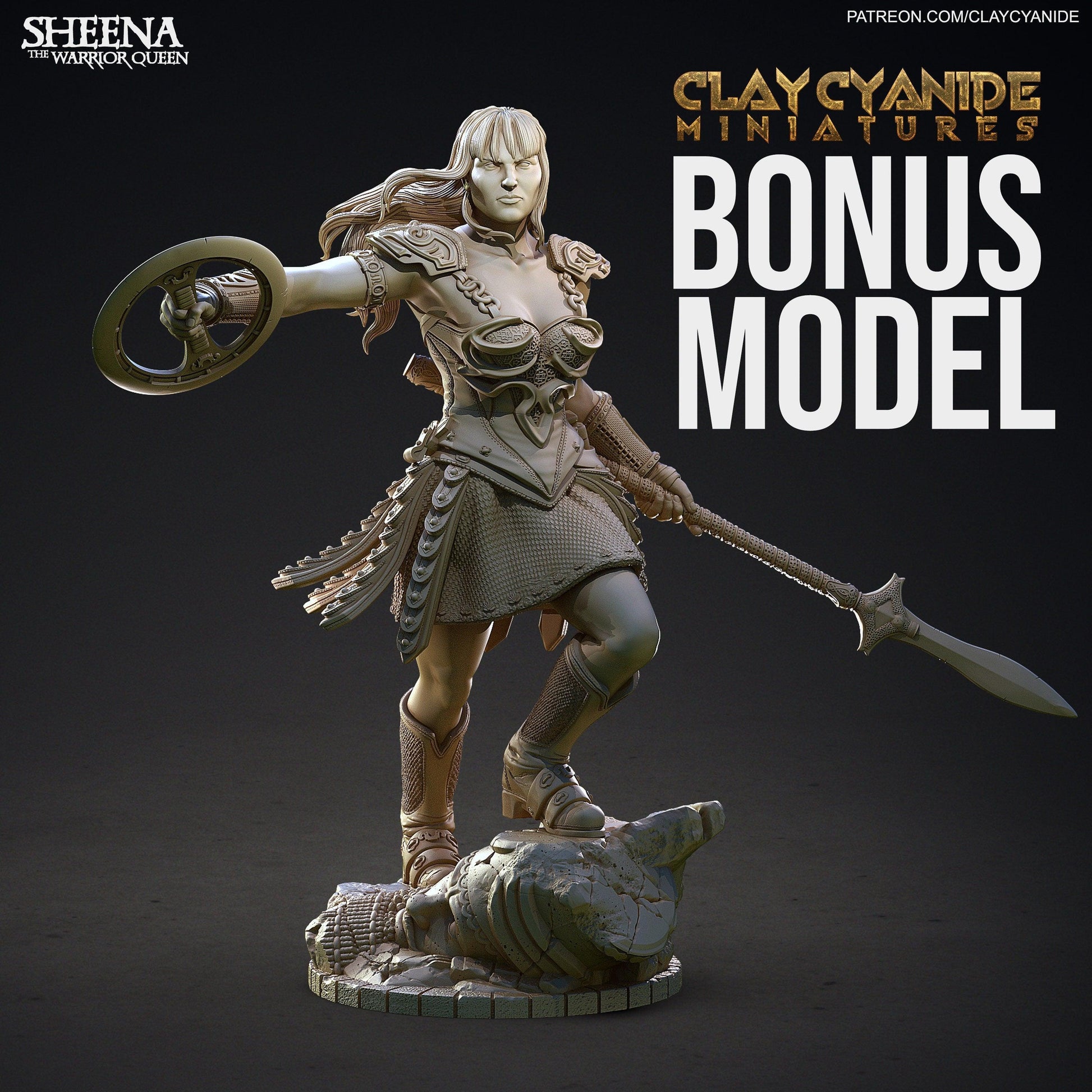 Sheena Female Warrior Miniature | DnD 5e Dungeons and Dragons Miniature - Plague Miniatures