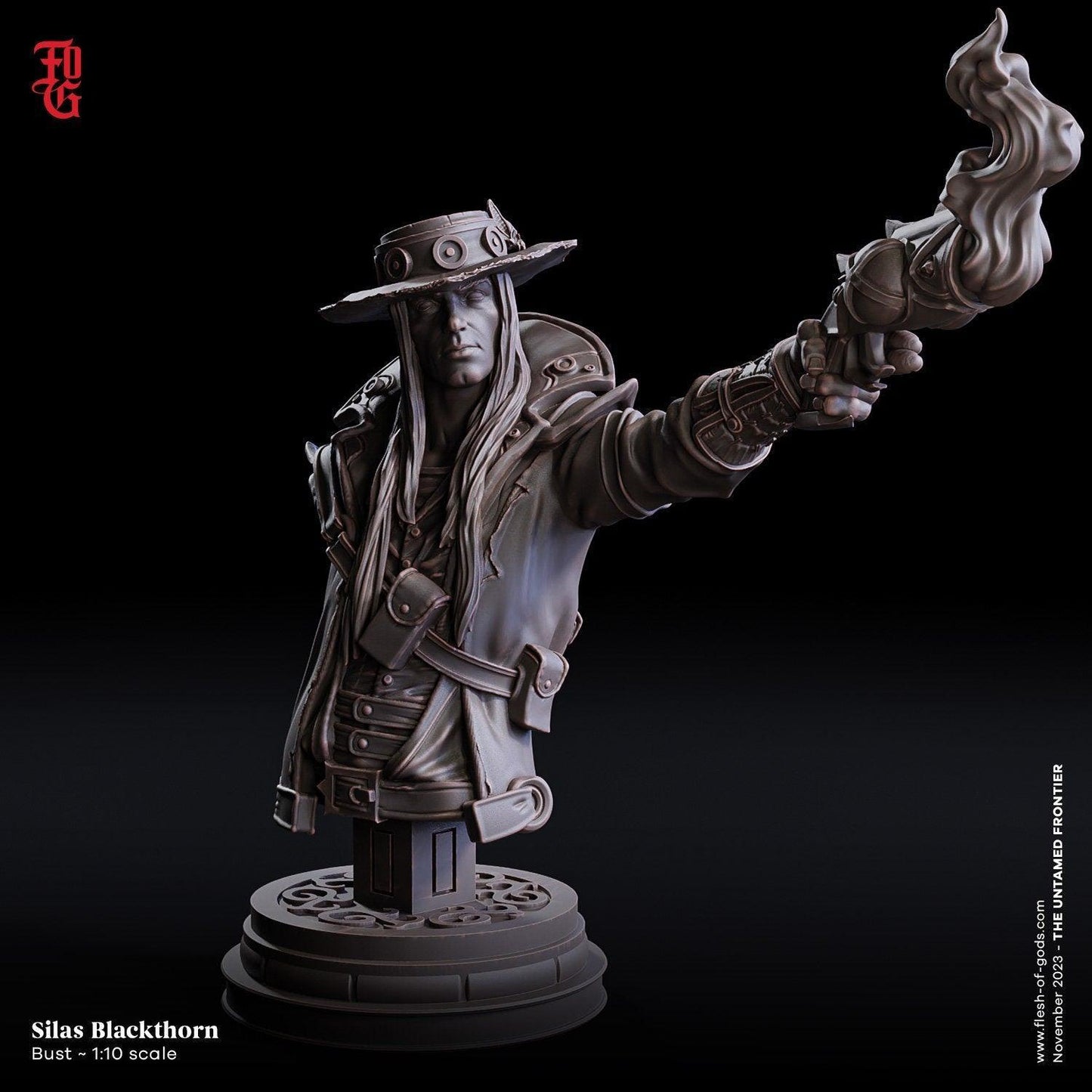 Silas Blackthorn | Gunslinging Sorcerer Outlaw Miniature for Wild West Adventures | 32mm Scale or 75mm Scale - Plague Miniatures