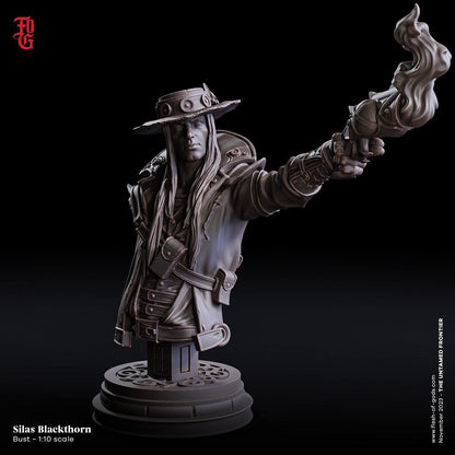 Silas Blackthorn | Gunslinging Sorcerer Outlaw Miniature for Wild West Adventures | 32mm Scale or 75mm Scale - Plague Miniatures