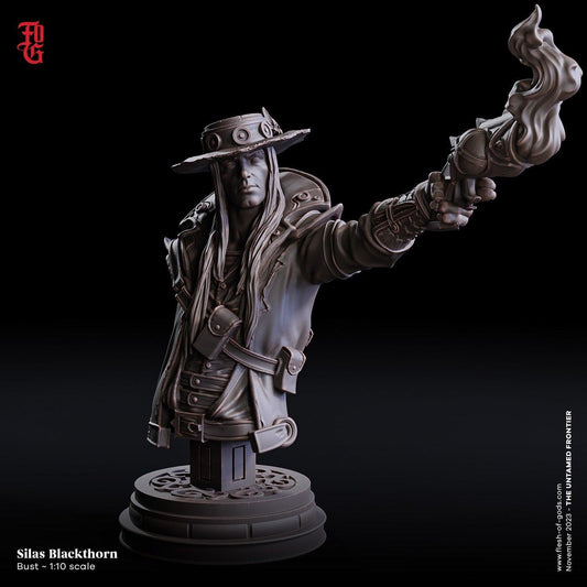 Silas Blackthorn | Outlaw Bust Statue for Wild West Cowboy Gunslinger Decor - Plague Miniatures