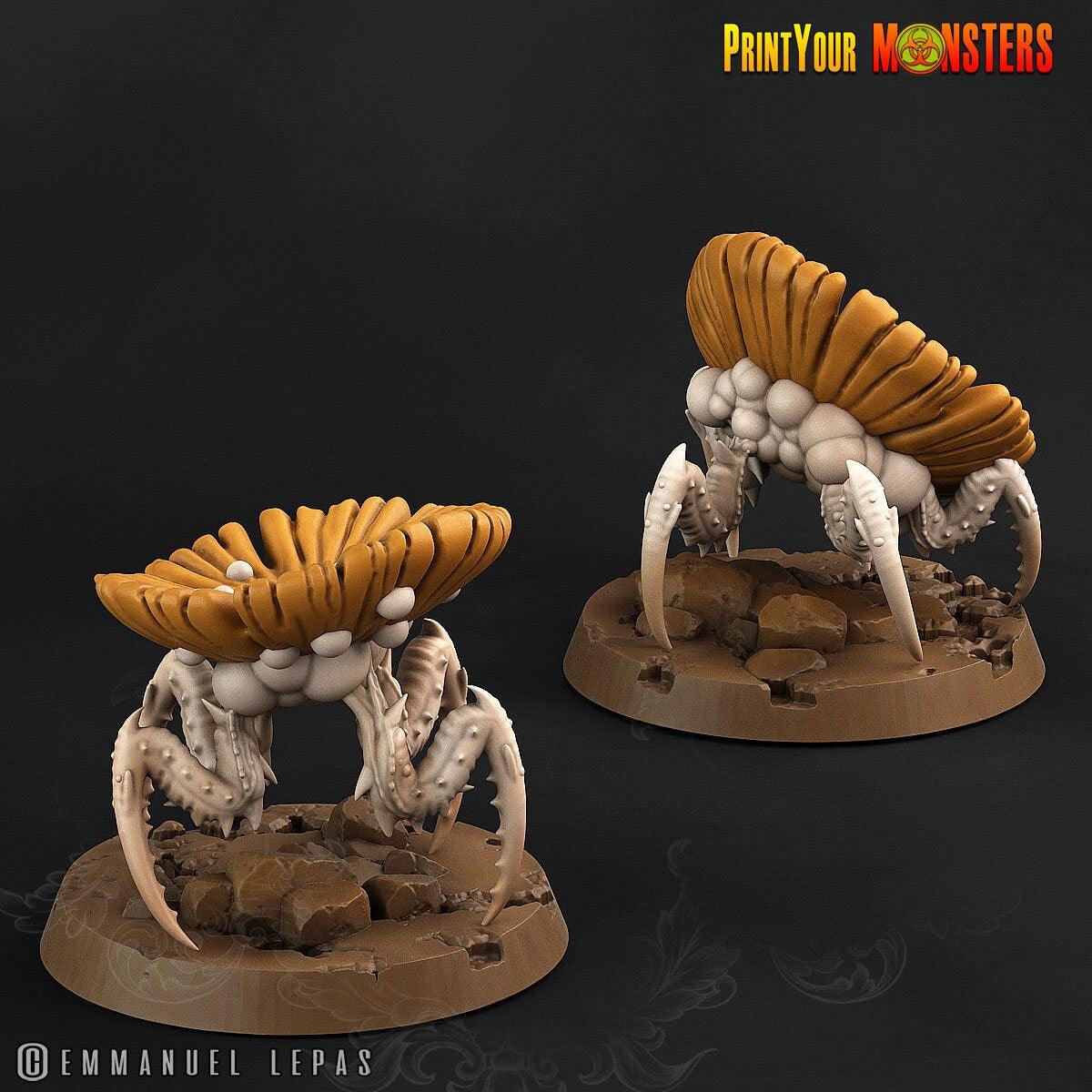 Small Mushroom Spider Miniatures Set | Petite Fungal Arachnids Duo - Plague Miniatures