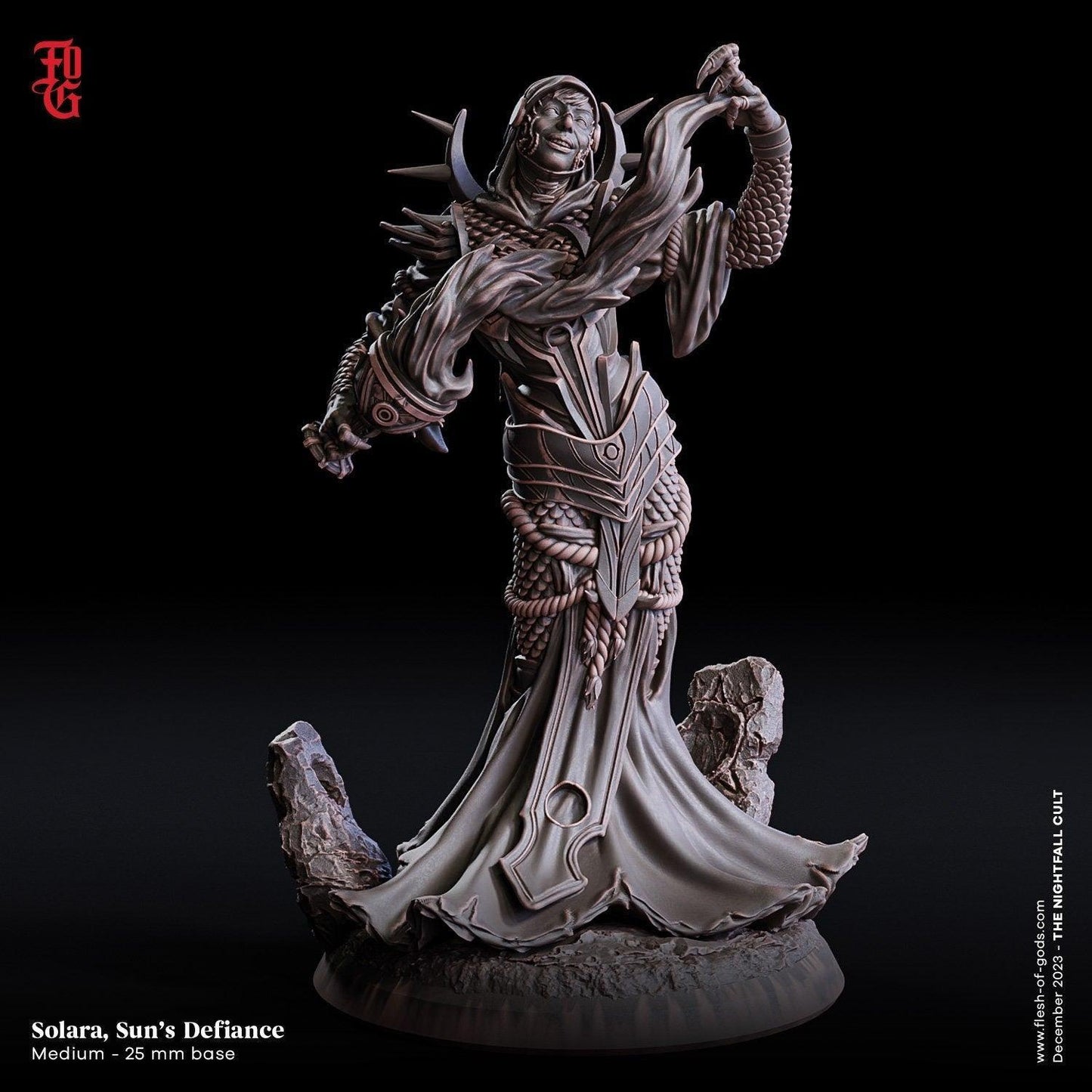 Solara, Sun's Defiance Miniature | DnD Female Elemental Spellcaster Figurine | 32mm Scale or 75mm Scale - Plague Miniatures