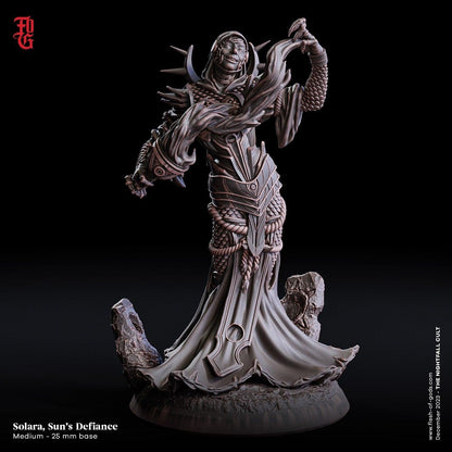 Solara, Sun's Defiance Miniature | DnD Female Elemental Spellcaster Figurine | 32mm Scale or 75mm Scale - Plague Miniatures