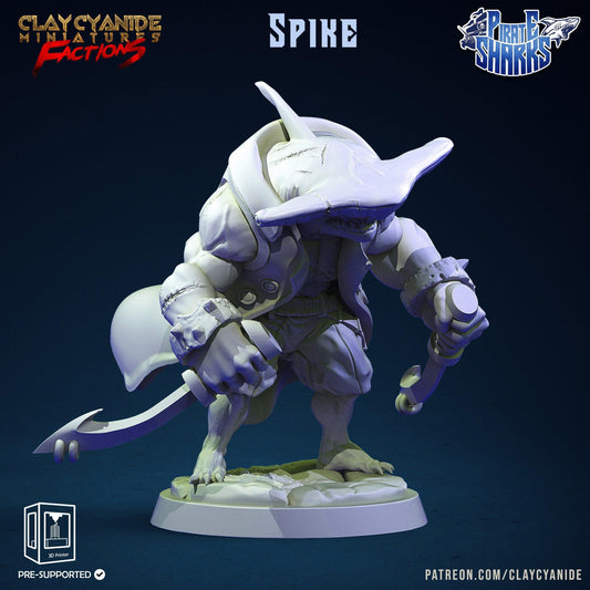 Spike, the Hammerhead Pirate Shark with a Dagger Miniature | Pirate-Themed DnD Miniature | Shark Humanoid 32mm Scale - Plague Miniatures