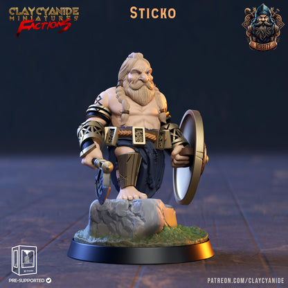 Sticko Dwarf Fighter Miniature | Valiant Dwarf Warrior from The Bobbits Guild | 32mm Scale - Plague Miniatures