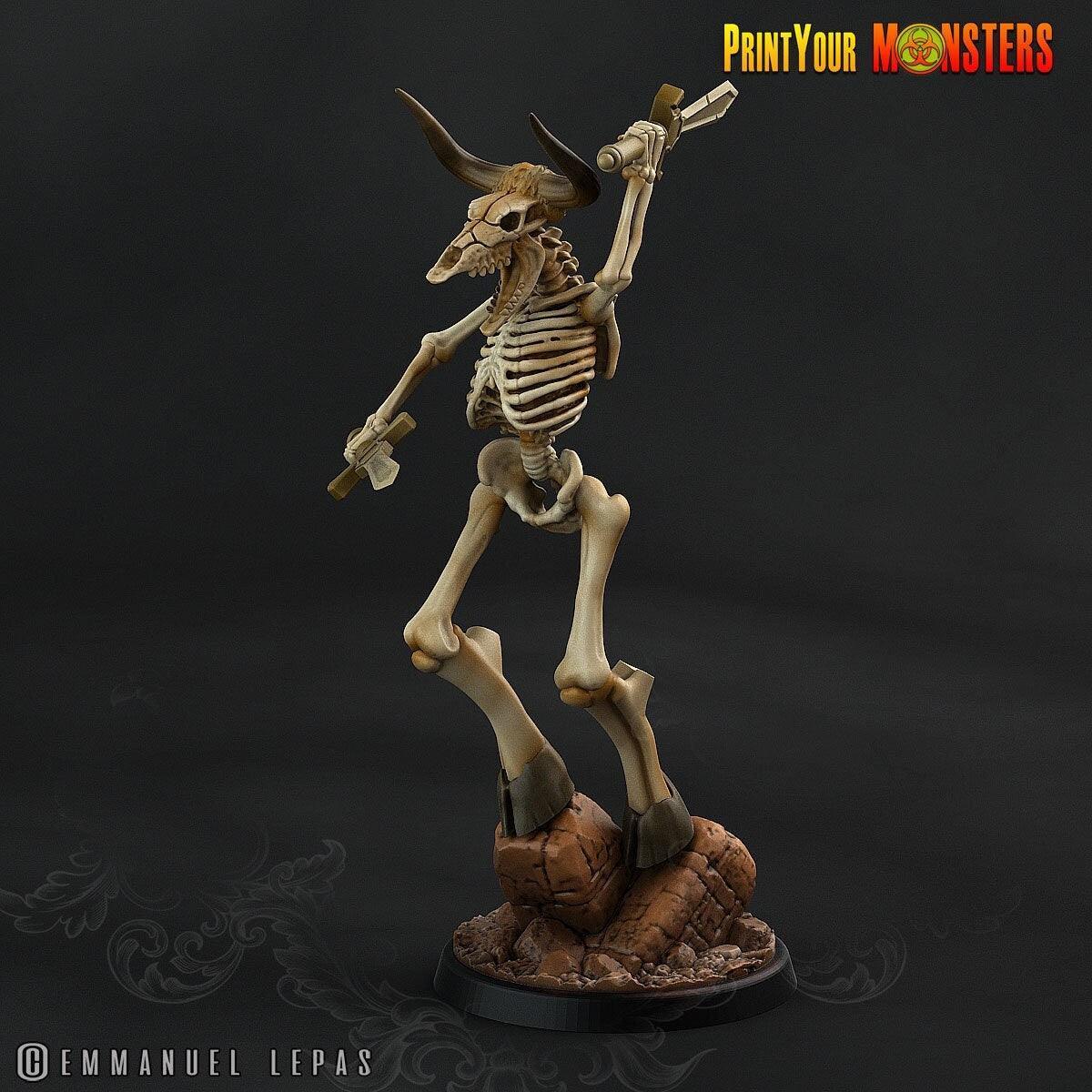 Sword Attack Skeletal Minotaur Miniature | Undead Warrior DnD Figurine - Plague Miniatures