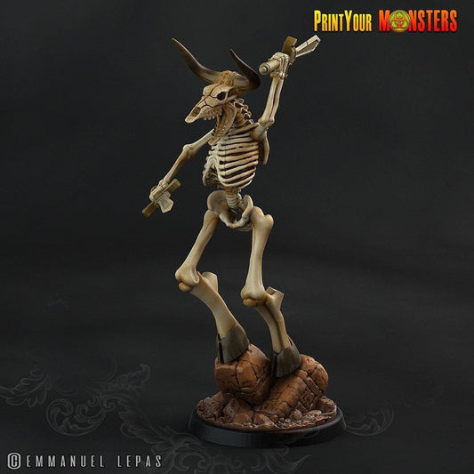 Sword Attack Skeletal Minotaur Miniature | Undead Warrior DnD Figurine - Plague Miniatures