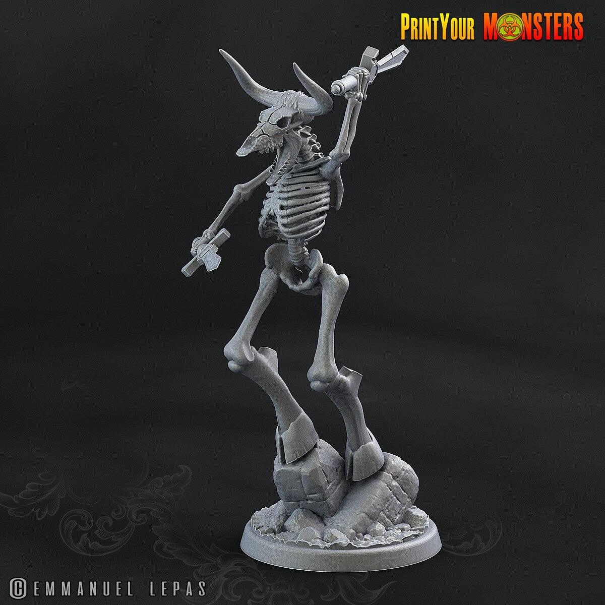 Sword Attack Skeletal Minotaur Miniature | Undead Warrior DnD Figurine - Plague Miniatures