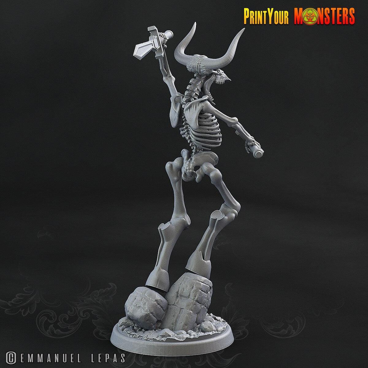 Sword Attack Skeletal Minotaur Miniature | Undead Warrior DnD Figurine - Plague Miniatures
