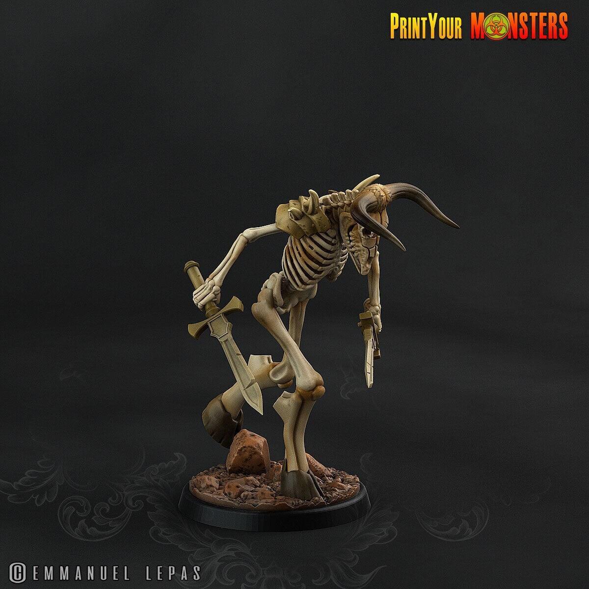 Sword Running Skeletal Minotaur Miniature | Undead Warrior DnD Figurine - Plague Miniatures