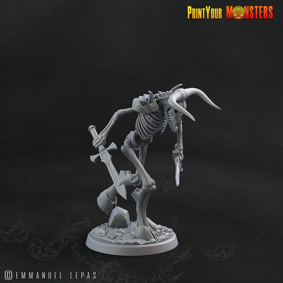 Sword Running Skeletal Minotaur Miniature | Undead Warrior DnD Figurine - Plague Miniatures