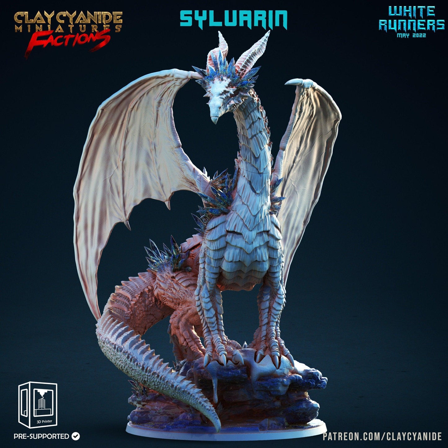 Sylvarin, Ice Dragon Miniature | Lord of the Legion of Dreadful Blight | 32mm Scale - Plague Miniatures