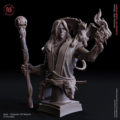 Talandir Elf Wizard Miniature | Enchanting Elf and Dragon Companion | 32mm Scale - Plague Miniatures