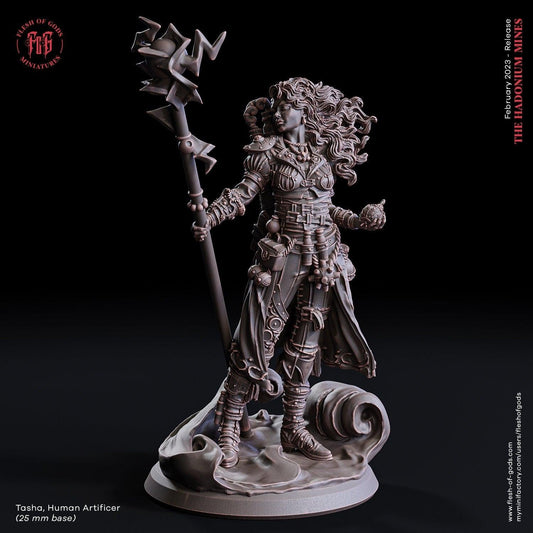 Tasha, Female Human Artificer Miniature | Skilled Inventor Figurine for Dungeons and Dragons | 32mm Scale or 75mm Scale - Plague Miniatures shop for DnD Miniatures