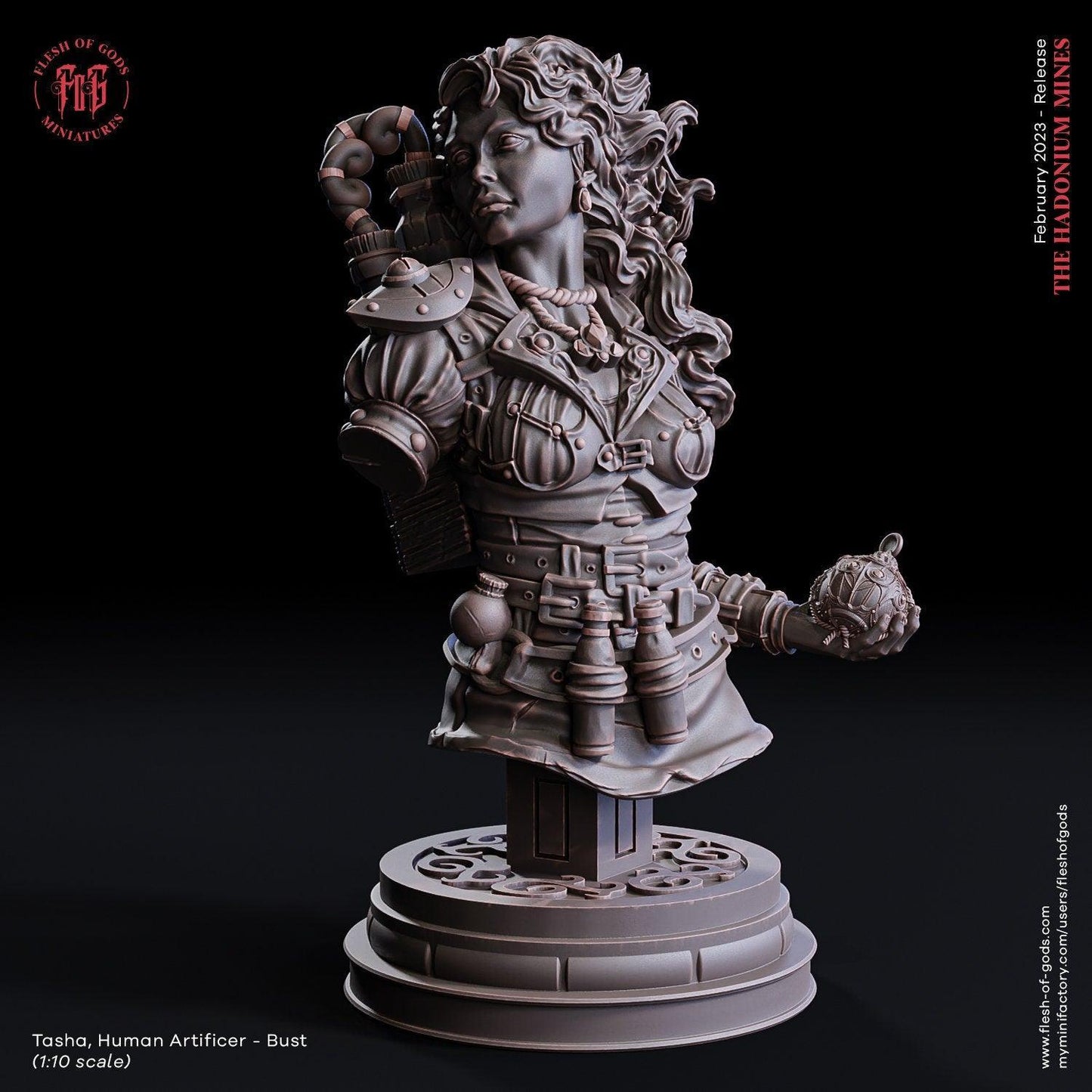 Tasha, Female Human Artificer Miniature | Skilled Inventor Figurine for Dungeons and Dragons | 32mm Scale or 75mm Scale - Plague Miniatures