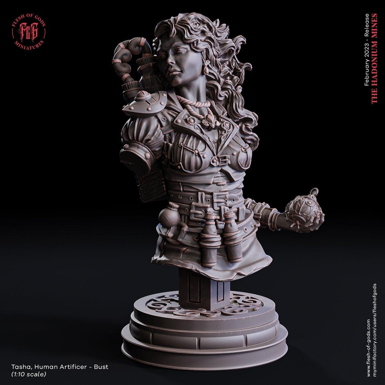 Tasha, Female Human Artificer Miniature | Skilled Inventor Figurine for Dungeons and Dragons | 32mm Scale or 75mm Scale - Plague Miniatures