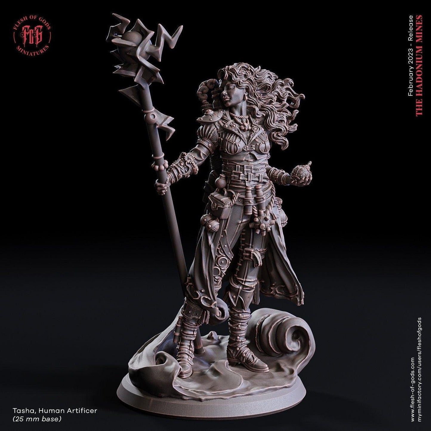Tasha, Female Human Artificer Miniature | Skilled Inventor Figurine for Dungeons and Dragons | 32mm Scale or 75mm Scale - Plague Miniatures