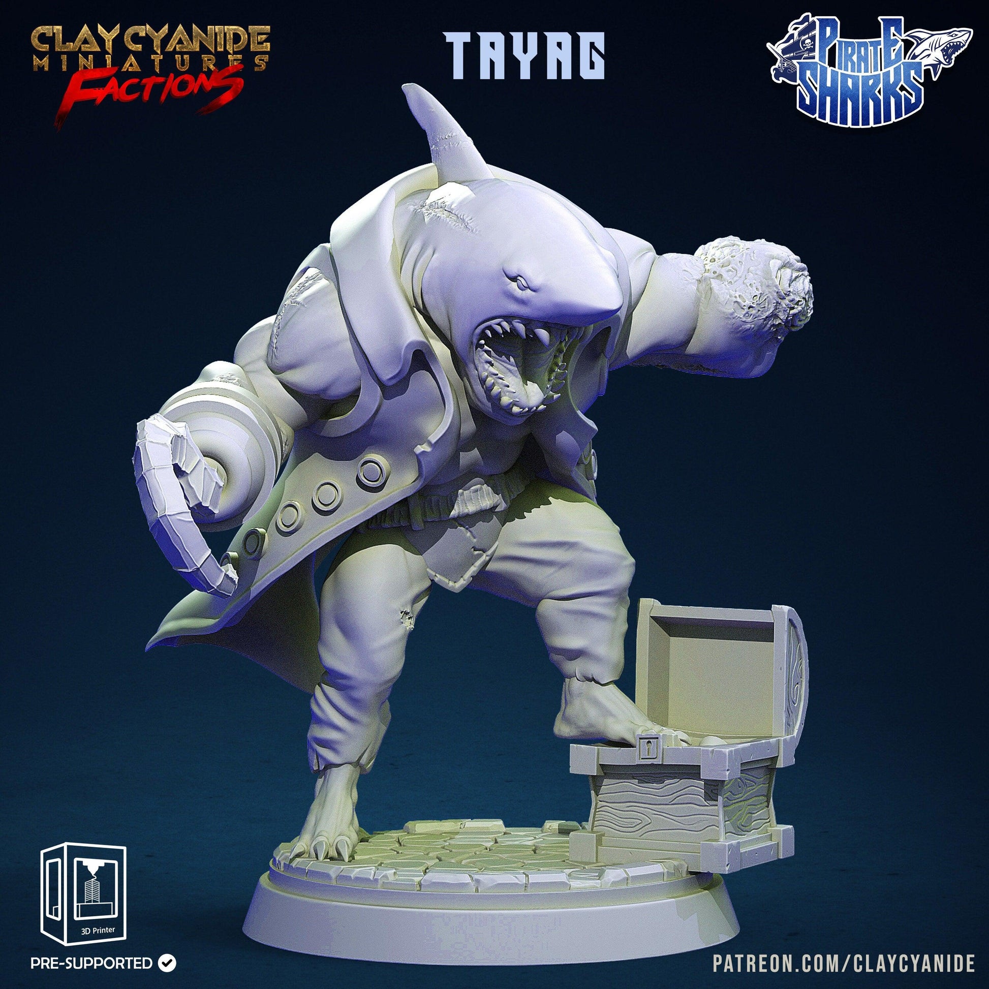 Tayag, the Pirate Shark with a Hook Hand Miniature | DnD Pirate Miniature for Tabletop RPGs | Sharkin 32mm Scale - Plague Miniatures shop for DnD Miniatures