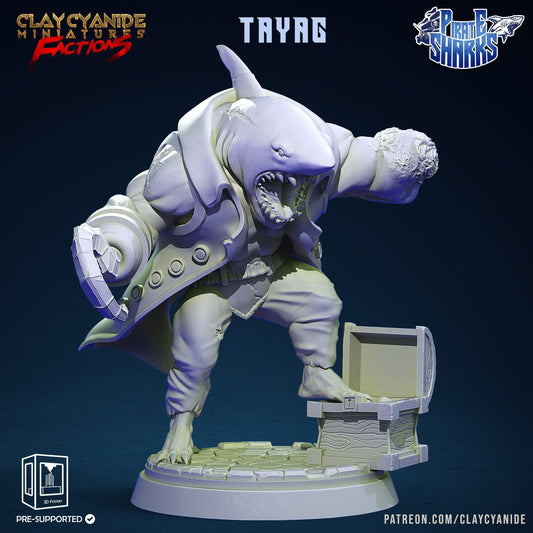 Tayag, the Pirate Shark with a Hook Hand Miniature | DnD Pirate Miniature for Tabletop RPGs | Sharkin 32mm Scale - Plague Miniatures