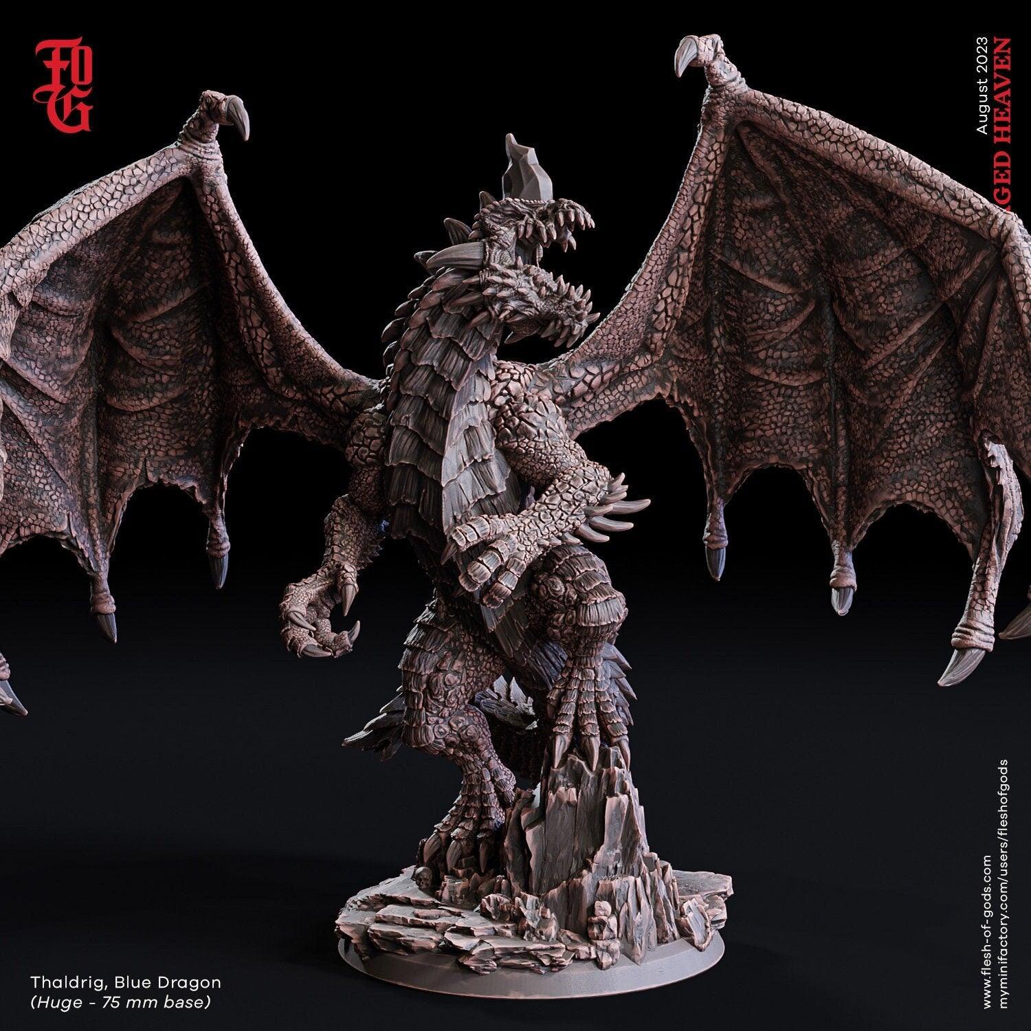 Thaldrig, Blue Dragon Miniature | Huge Boss Monster for Epic DnD Adventures | 75mm Base - Plague Miniatures shop for DnD Miniatures