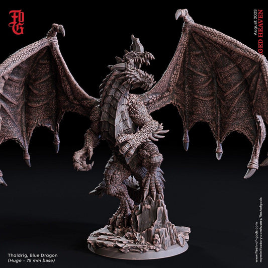 Thaldrig, Blue Dragon Miniature | Huge Boss Monster for Epic DnD Adventures | 75mm Base - Plague Miniatures