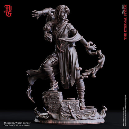 Thessalia Wynfir, Water Dancer Miniature | Enchanting Sea Elf for DnD Adventures | 32mm Scale or 75mm Scale - Plague Miniatures