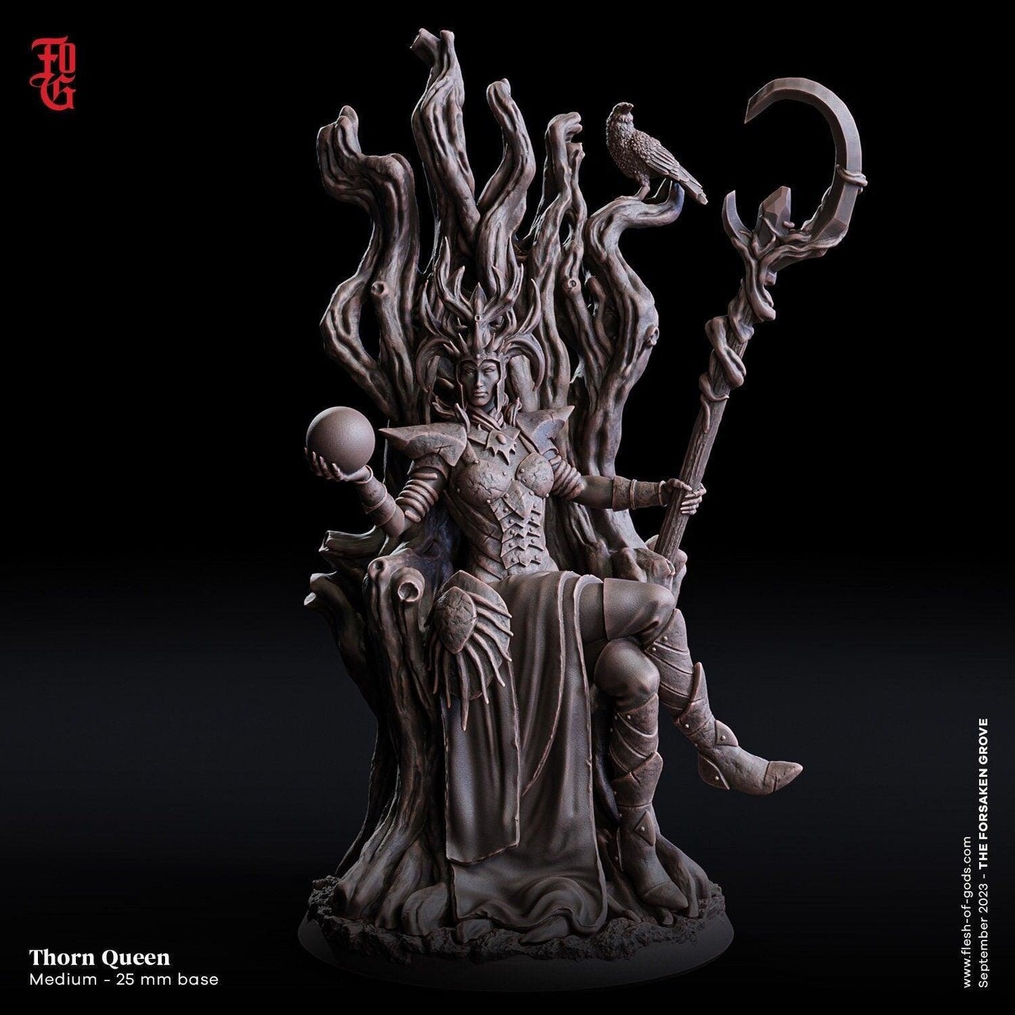 Thorn Queen Miniature | Enigmatic Fey Queen on Throne for DnD Encounters | 32mm Scale - Plague Miniatures