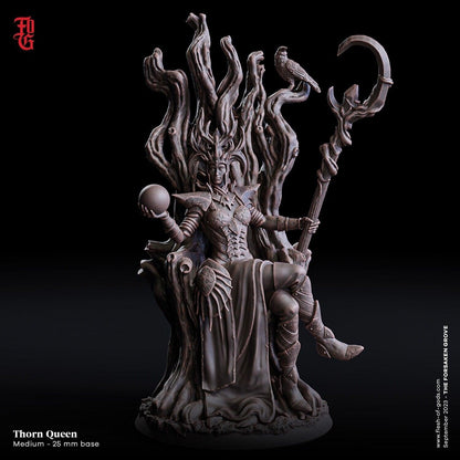Thorn Queen Miniature | Enigmatic Fey Queen on Throne for DnD Encounters | 32mm Scale - Plague Miniatures