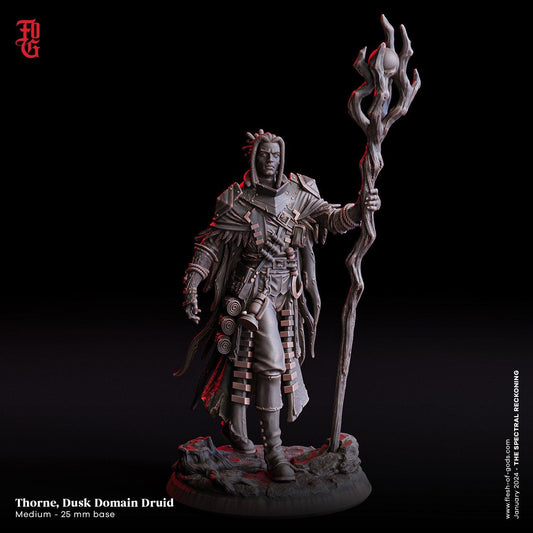 Thorne, Dusk Domain Druid Miniature | Enigmatic Traveler and Nomad | 32mm Scale or 75mm Scale - Plague Miniatures