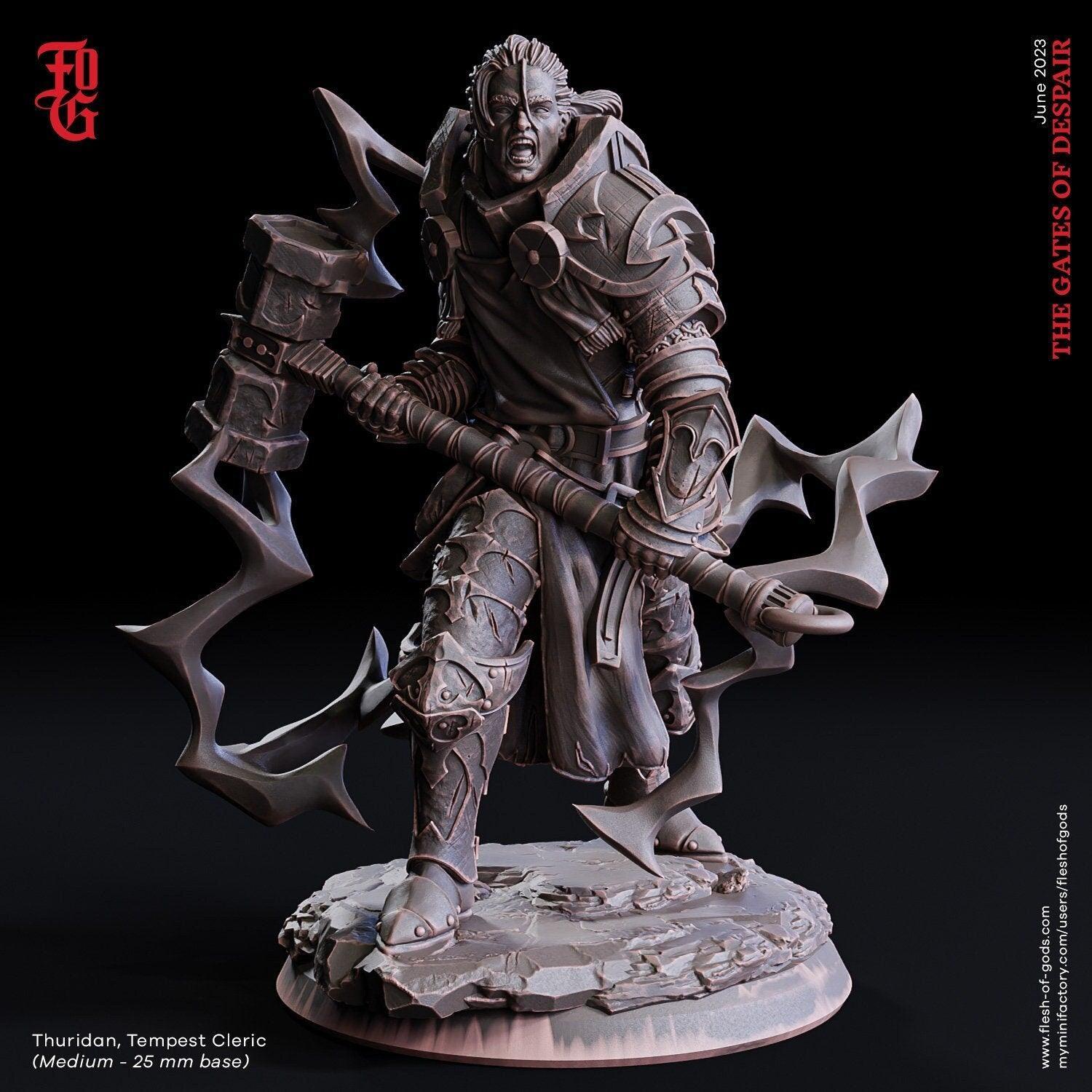 Thuridan Temple Cleric Miniature | Paladin Miniature Caster Mace | 32mm or 75mm Scale - Plague Miniatures