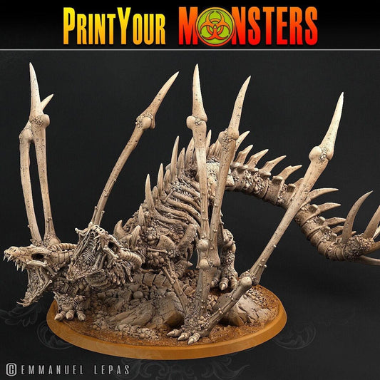 Two Headed Bone Dragon Miniature | DnD Dragon for Dungeons and Dragons Tabletop Gaming - Plague Miniatures