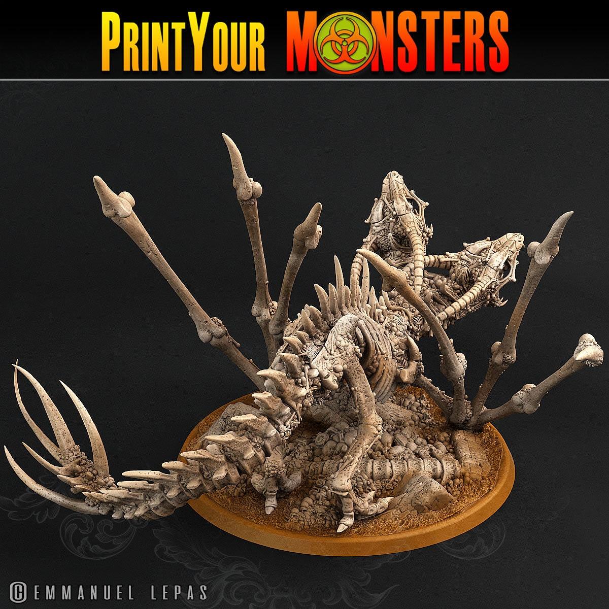 Two Headed Bone Dragon Miniature | DnD Dragon for Dungeons and Dragons Tabletop Gaming - Plague Miniatures