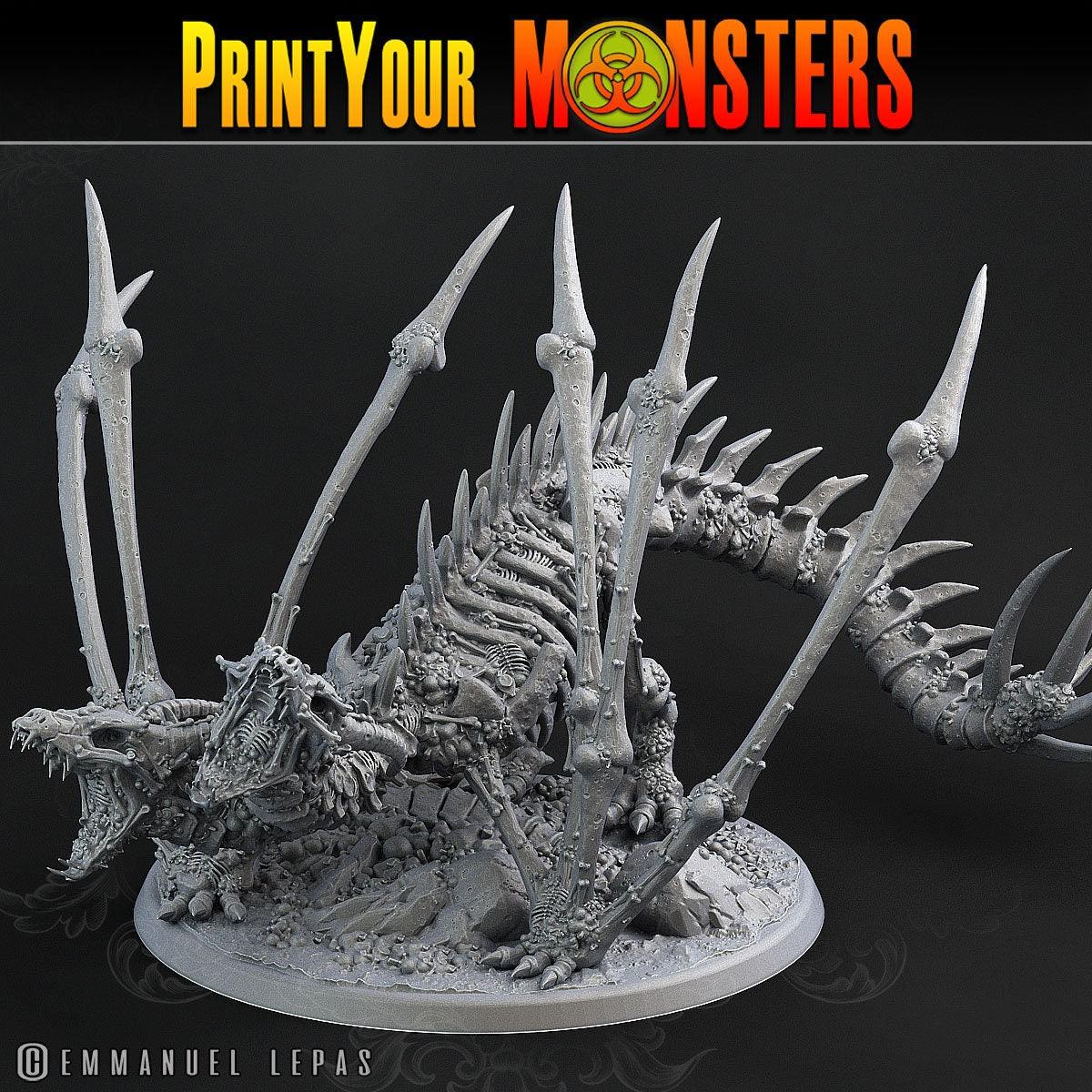 Two Headed Bone Dragon Miniature | DnD Dragon for Dungeons and Dragons Tabletop Gaming - Plague Miniatures