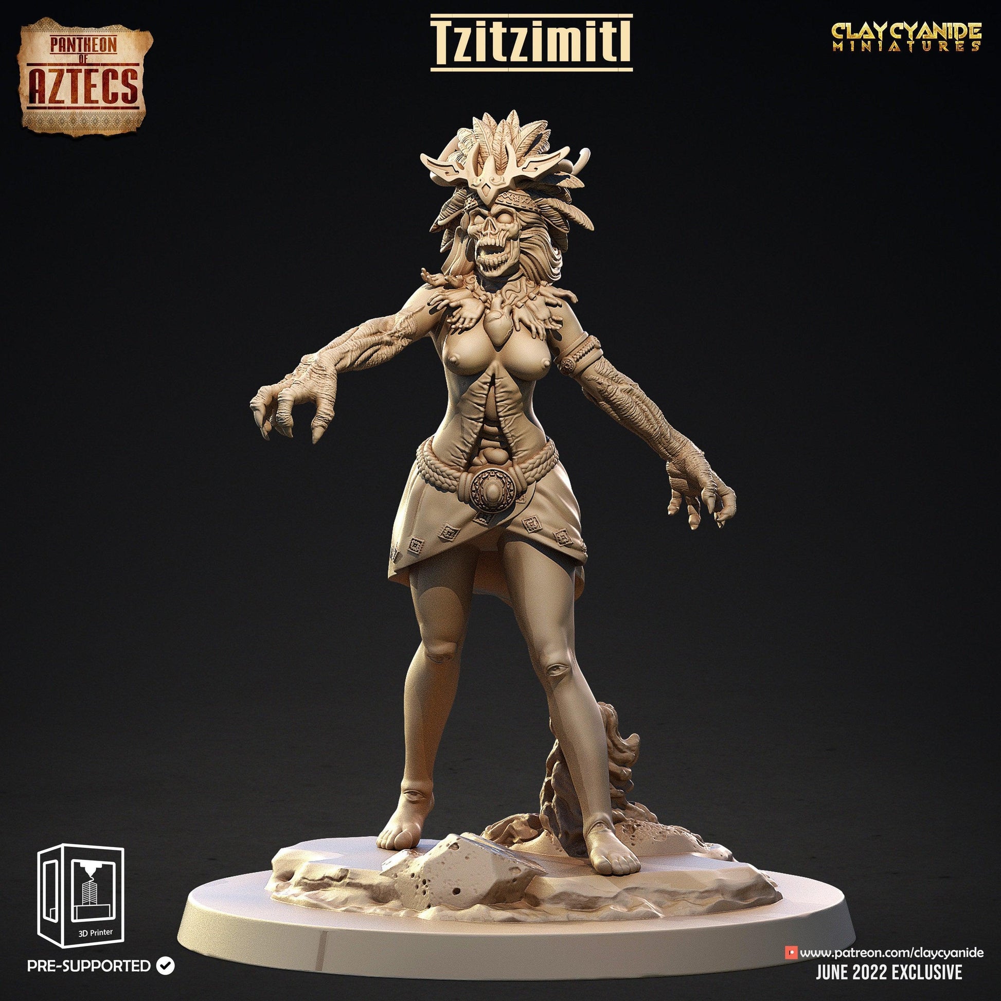 Tzitzimitl Aztec Deity Figurine | Nude Female Miniature for Mayan Campaign | 32mm Scale - Plague Miniatures