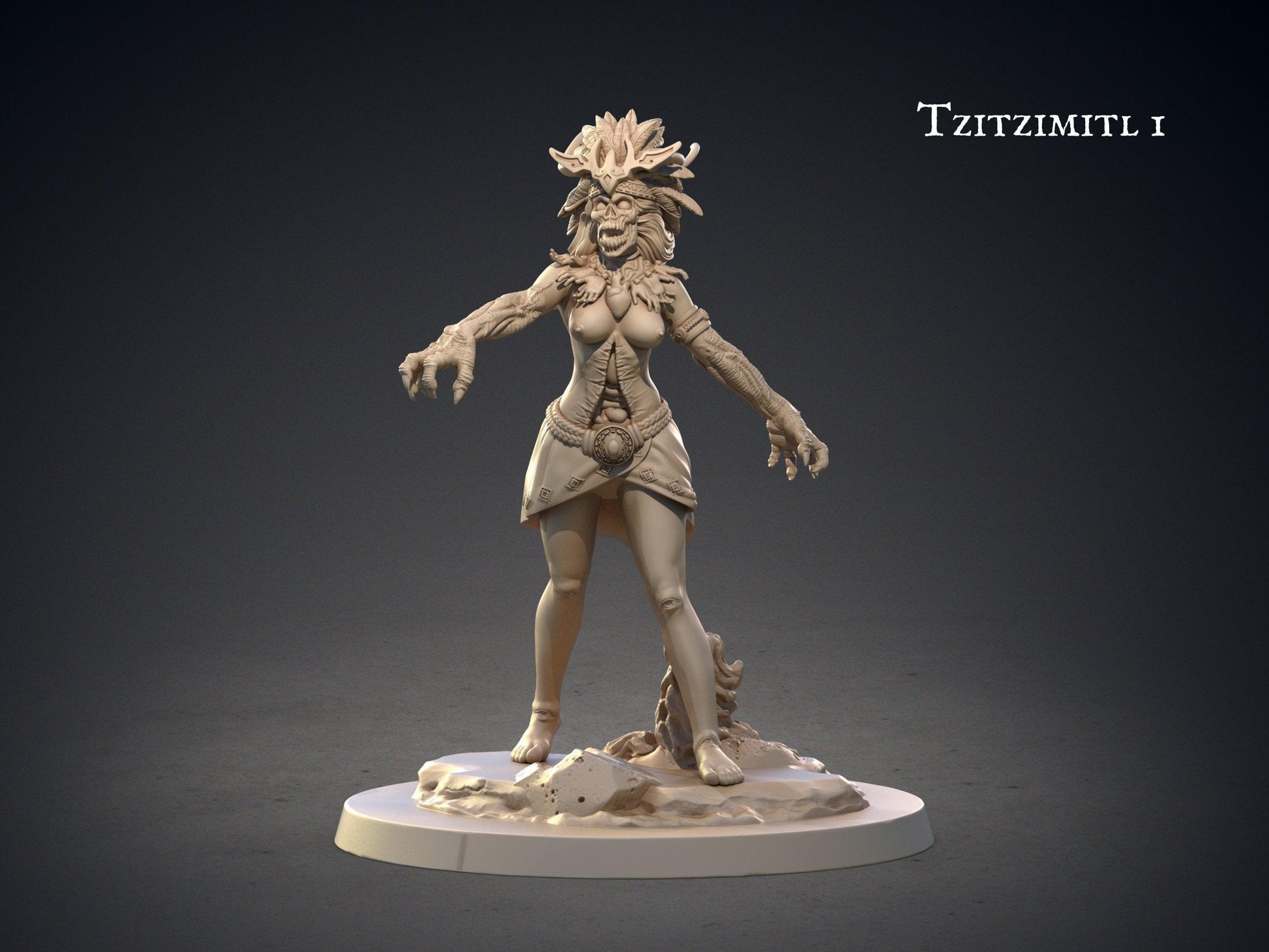 Tzitzimitl Aztec Deity Figurine | Nude Female Miniature for Mayan Campaign | 32mm Scale - Plague Miniatures