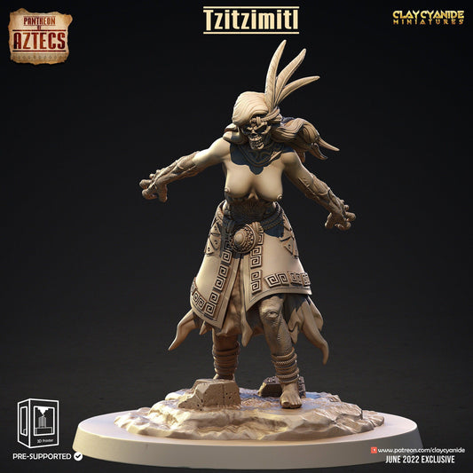 Tzitzimitl Aztec Deity Miniature | FSFW Nude Female Figure | 32mm Scale - Plague Miniatures
