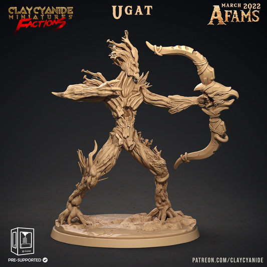Ugat Treant Miniature | Tree People Forest Guardian with Bow | 32mm Scale - Plague Miniatures