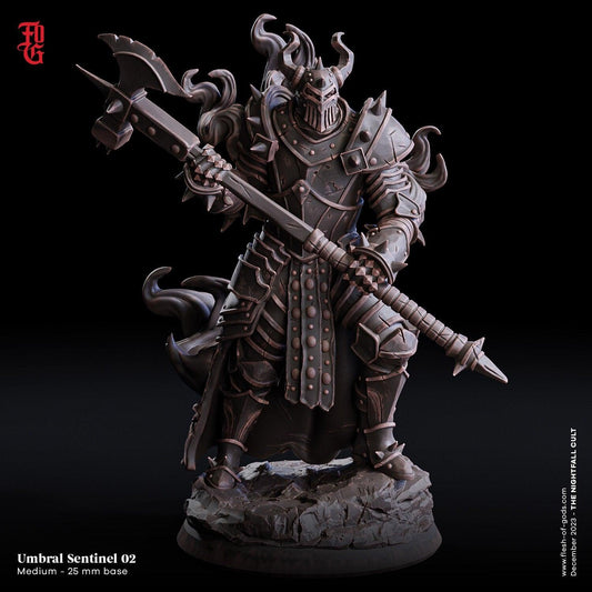 Umbral Sentinel Knight Miniature | Fighter Armored Human | 32mm Scale - Plague Miniatures
