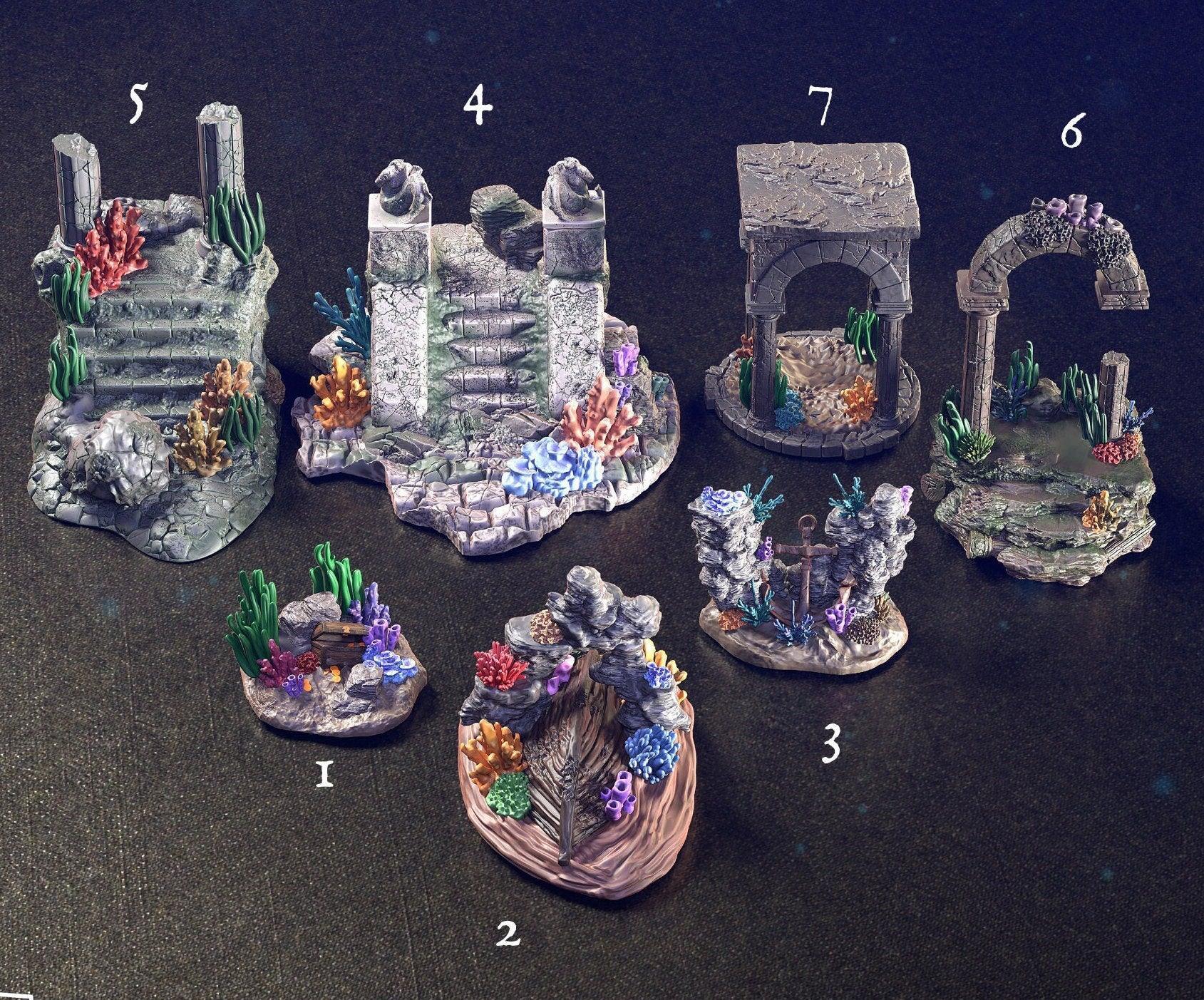 Underwater Terrain Miniatures Set | Dive into Aquatic Adventures | 32mm Scale - Plague Miniatures