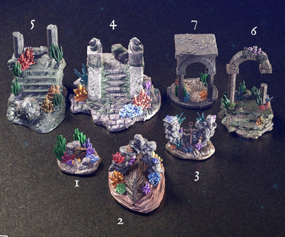 Underwater Terrain Miniatures Set | Dive into Aquatic Adventures | 32mm Scale - Plague Miniatures