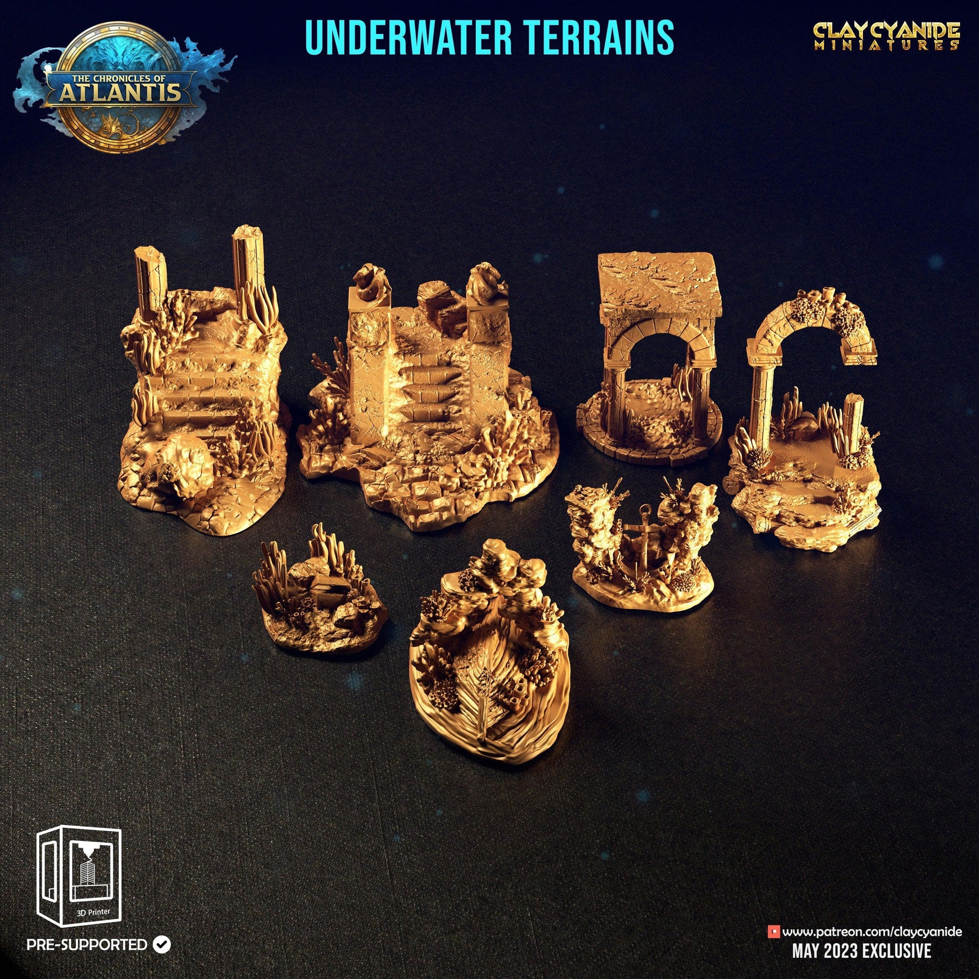 Underwater Terrain Miniatures Set | Dive into Aquatic Adventures | 32mm Scale - Plague Miniatures