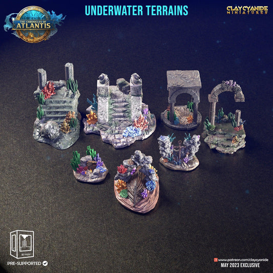 Underwater Terrain Miniatures Set | Dive into Aquatic Adventures | 32mm Scale - Plague Miniatures