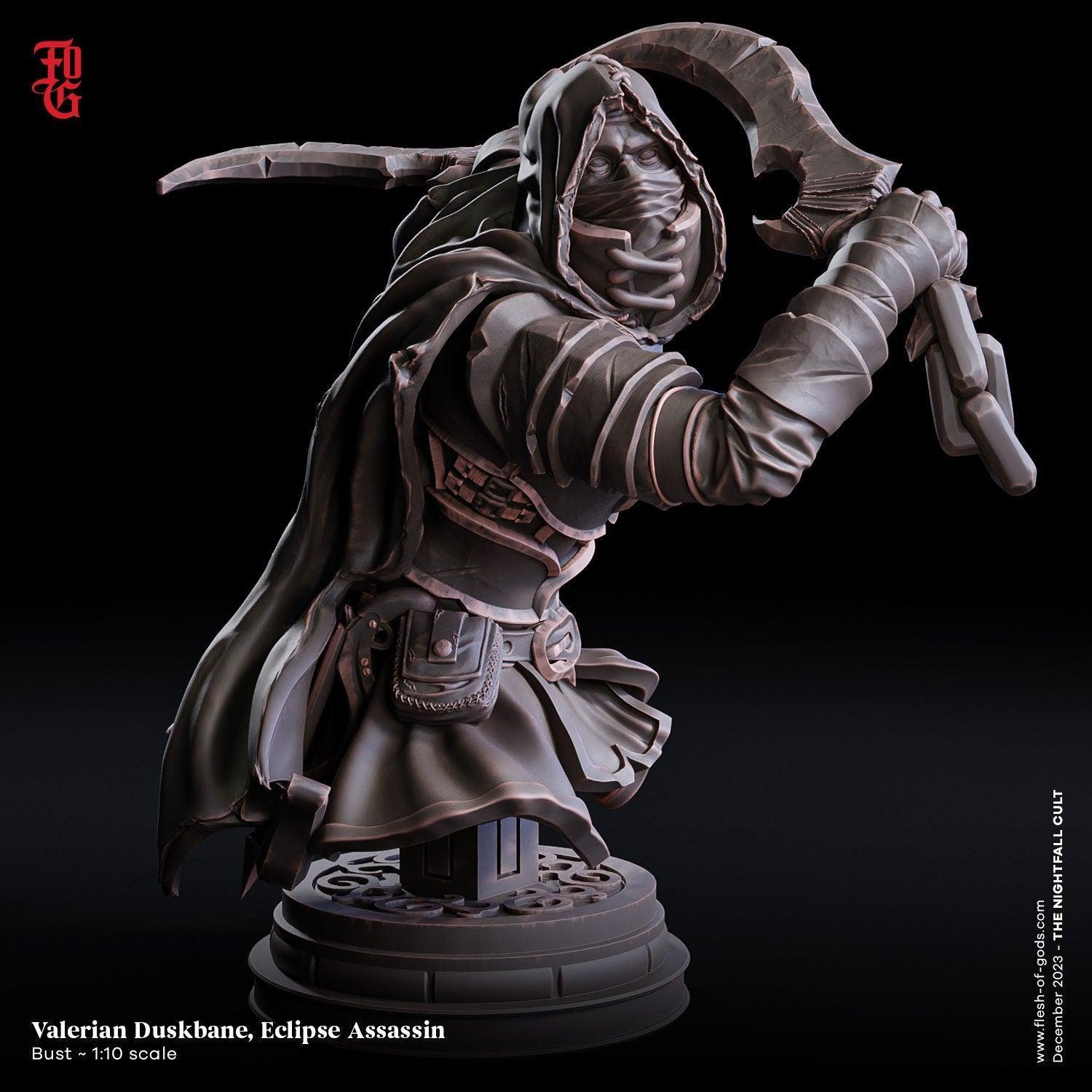 Valerian Duskbane Miniature | Eclipse Assassin Rogue DnD 5e | 32mm Scale or 75mm Scale - Plague Miniatures