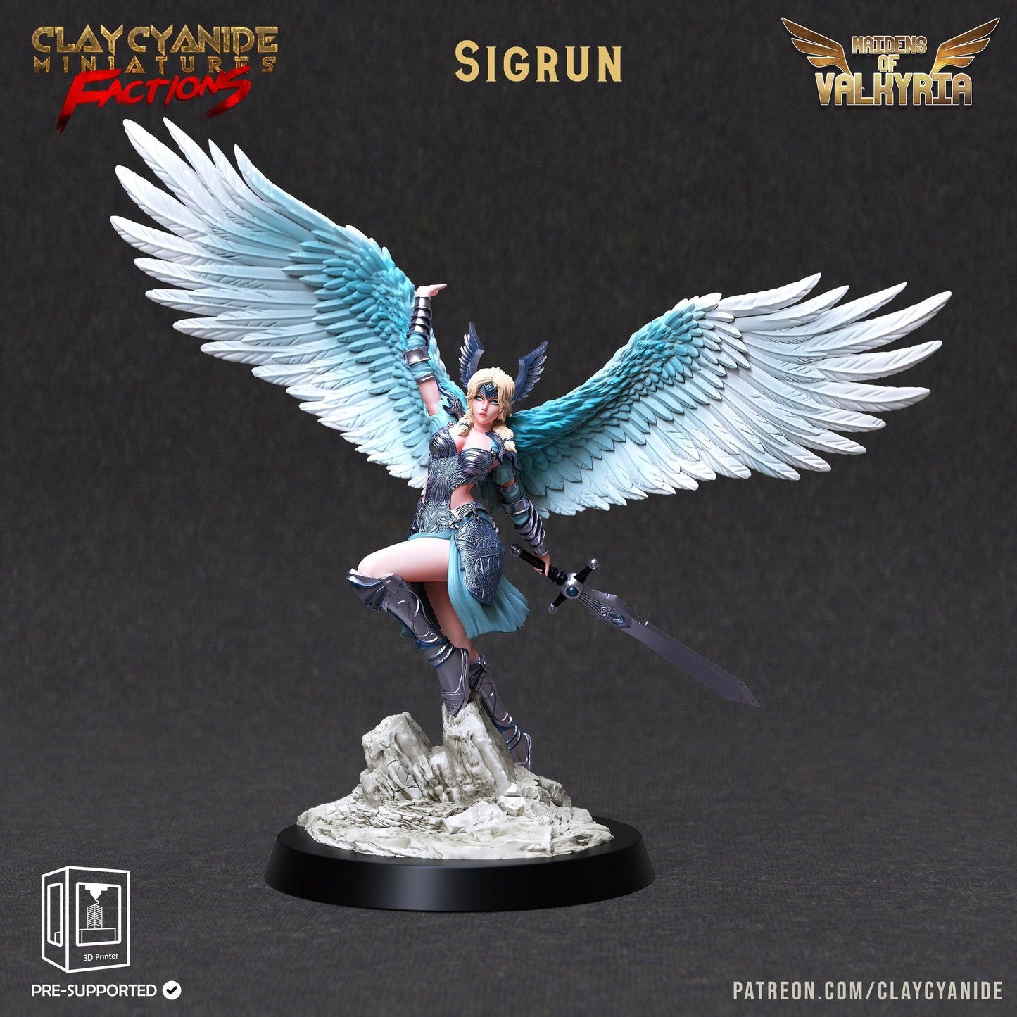Valkyrie Viking Miniature | Sigrun Clay Cyanide | Maidens of Valkyria | Tabletop Gaming | DnD Miniature | Dungeons and Dragons - Plague Miniatures shop for DnD Miniatures